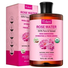 Yoken Organic Rose Water Toner 16oz, USDA 16 Fl Oz (Pack of 1), Clear