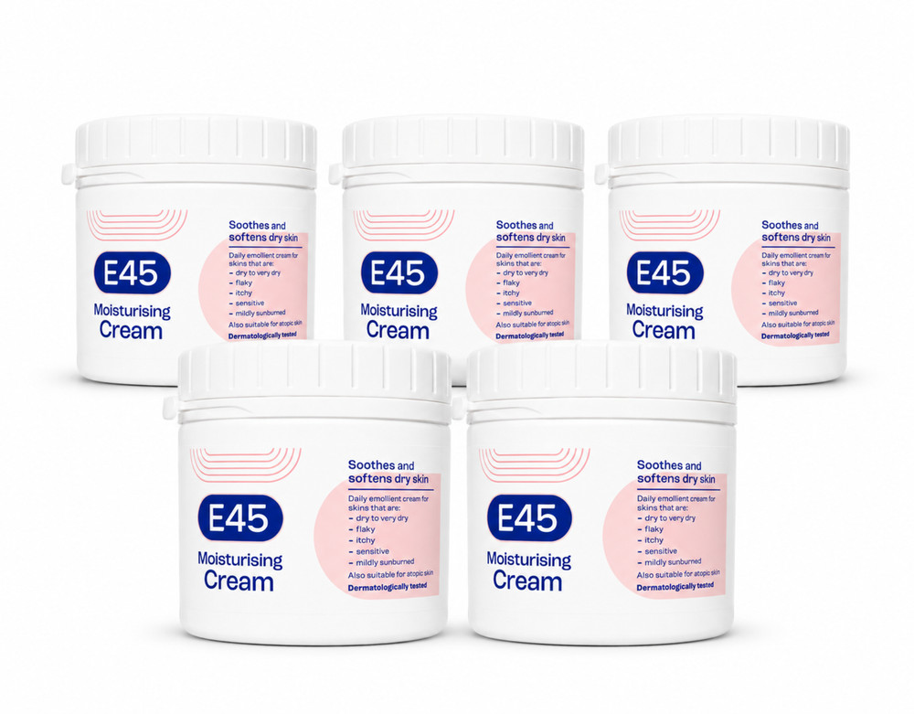 E45 Moisturising Cream 350g – Dry Skin Relief, Fragrance-Free 5 Pack