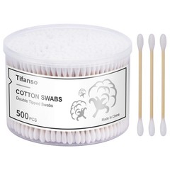 500 Count Cotton Swabs, Natural Double Round Strong Wooden Cotton Tip Sticks Bud
