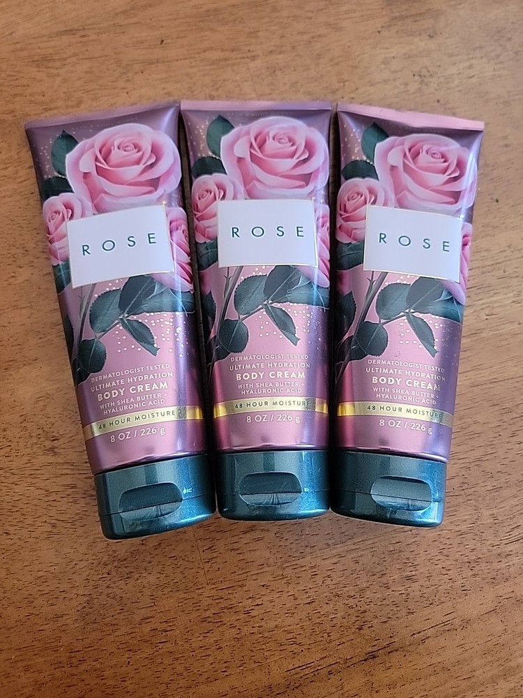 Bath & Body Works Rose – Ultimate Hydration Body Cream – 8 Oz – Lot Of 3 Bottles