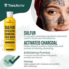 Sulfur 10% Exfoliating Charcoal Acne Face Wash, 8 Fl Oz