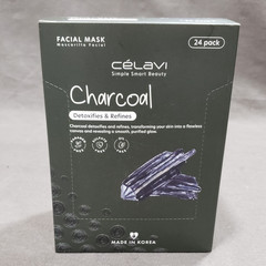 Celavi Charcoal Facial Mask Skincare 24 Multi Pack Detoxifying Sheet Masks Bulk