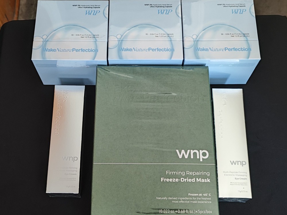 WNP (3) 3% Hyaluronic Acid Serum W/ Freeze Dried Masks & (2) Eye Cream Set