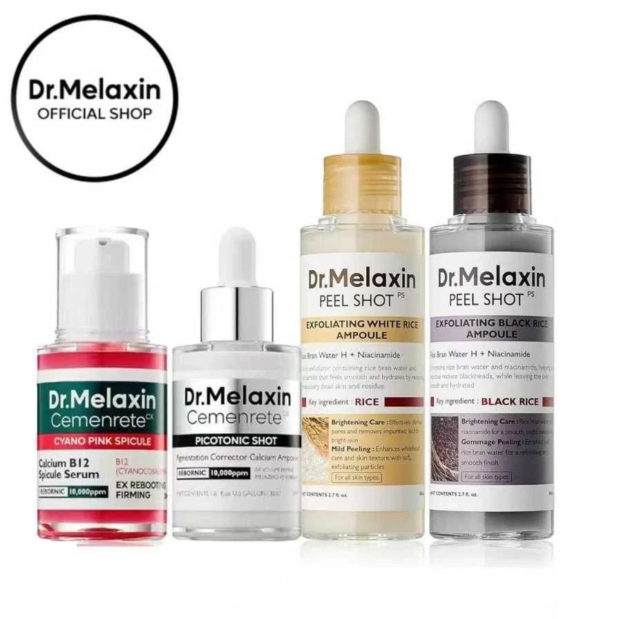 Dr.Melaxin 4pc Set Rice Peeling Ampoule Spicule Serum Picotonic Shot K-Beauty