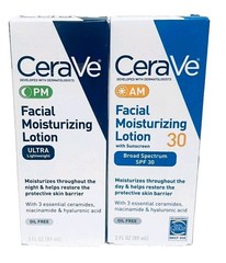 Cerave PM + AM Facial Moisturizing SPF 30 Lotion 3oz **NEW** 2 Total Packs